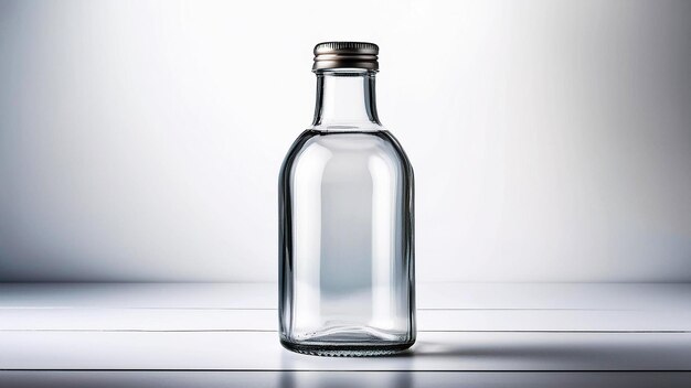 Glass transparent bottle on white background