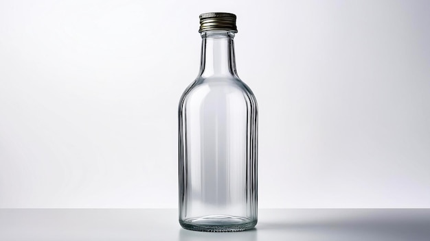 Glass transparent bottle on white background