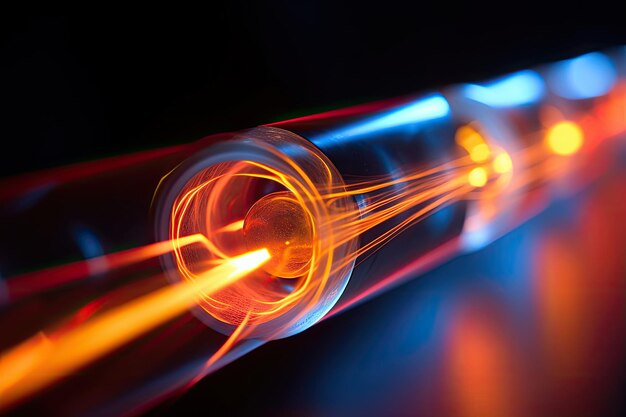 A glass tube with a colorful light coming through it