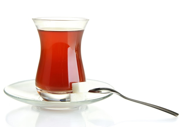 Glass of Turkish tea isolated on white