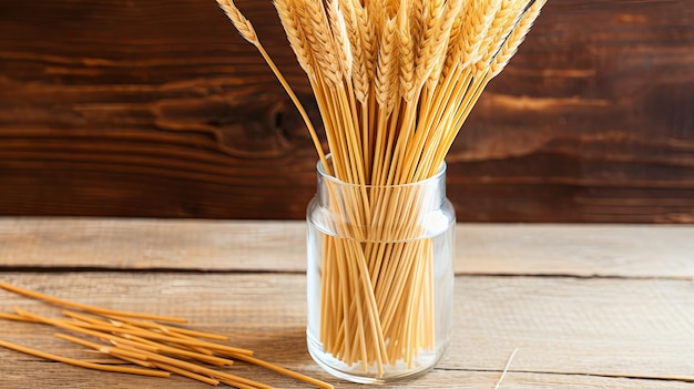 Glass Vase Filled With Wheat Stalks on Wooden Table