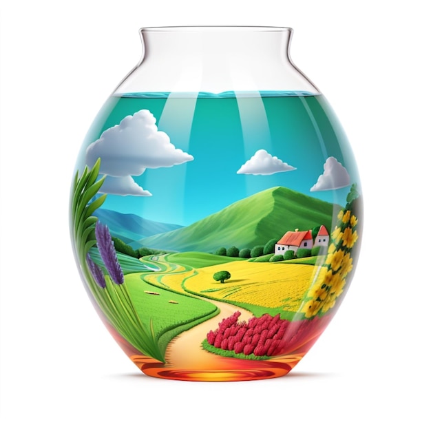 A glass vase showcasing a serene landscape