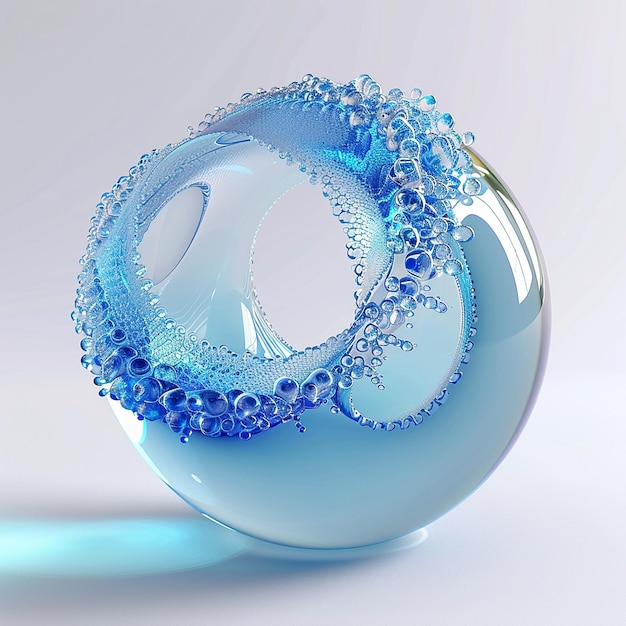 a glass vase with blue and white bubbles inside it