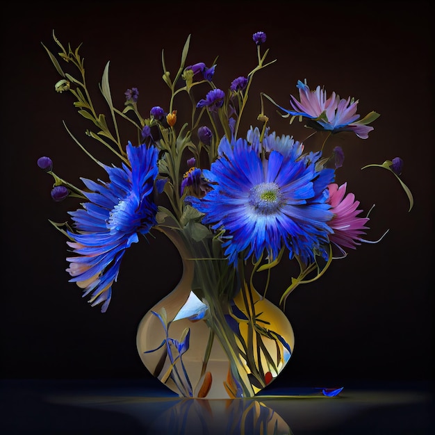 Glass vase with cornflowers Generative AI