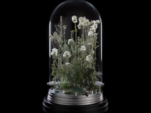 Photo a glass vase with flowers inside of it and a black background