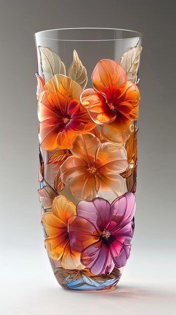 Photo a glass vase with flowers on it