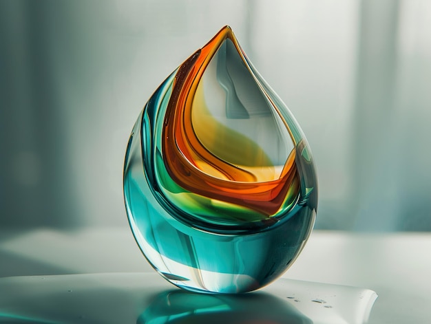 a glass vase with multicolored water in it