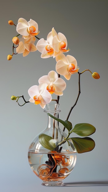 a glass vase with an orchid in it