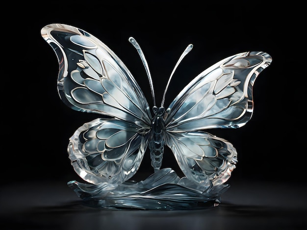 a glass vase with Quartz glass model of a butterfly on it