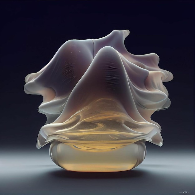 A glass vase with a yellow and orange color on it