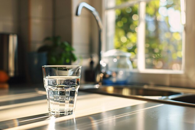 a glass of water on a counter