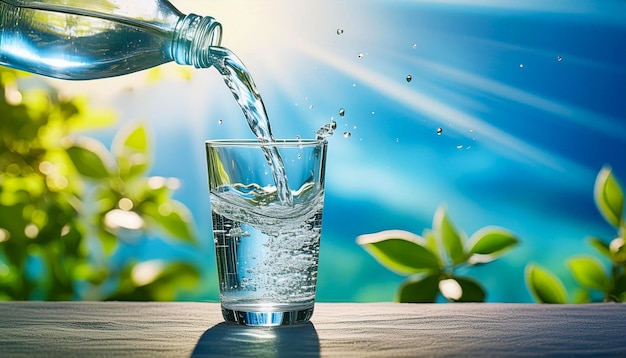 Photo a glass of water is poured into a glass