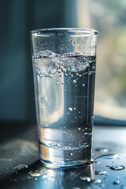 Glass of Water on Table Refreshing Drink in Everyday Setting