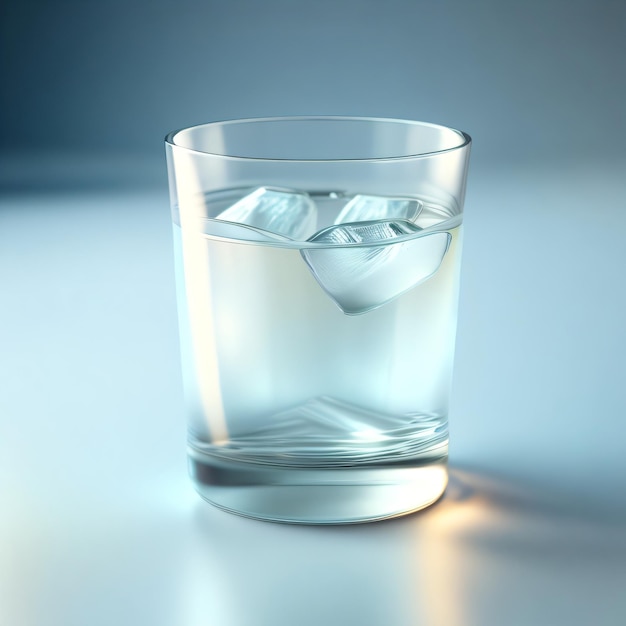 A glass of water with ice cubes in it.