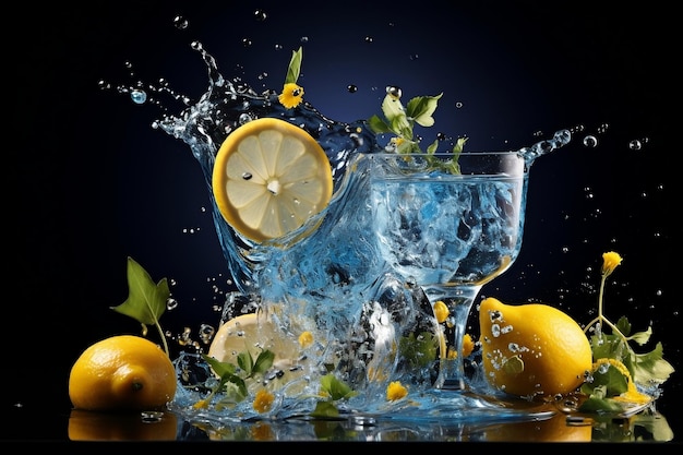 A glass of water with lemons and limes in it AI