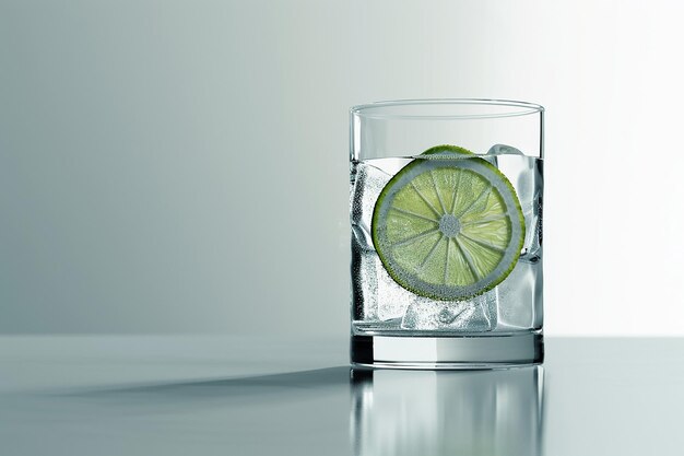 Photo a glass of water with limes and limes on it