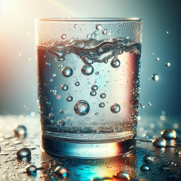 GLASS OF WATER WITH PIECES OF ICE INSIDE ON A LIGHT BACKGROUND