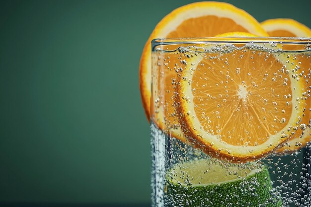 Photo a glass of water with a slice of orange in it