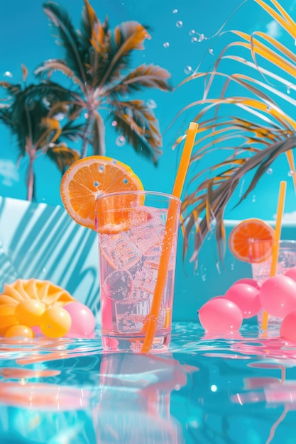 A glass of water with a straw and an orange slice in it