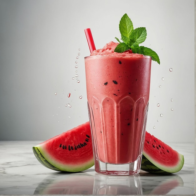 a glass of water with a strawberry and a straw