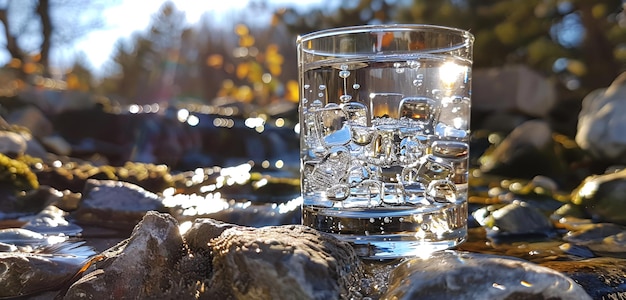 a glass of water with the sun shining on it