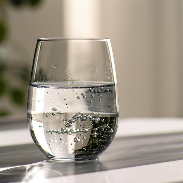 a glass of water with the word water on it