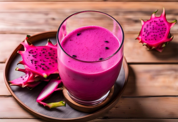 a glass of watermelon with a wooden basket on the table