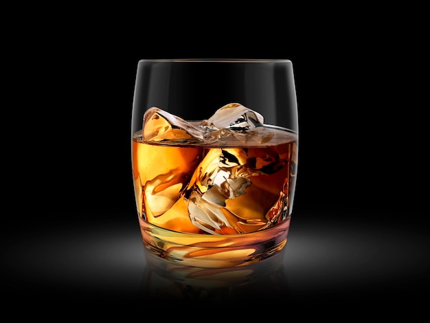 Glass of whiskey nestled on dark background 3d render