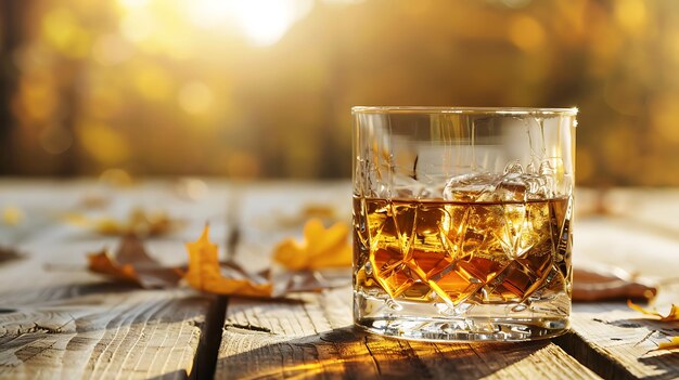 a glass of whiskey sits on a table