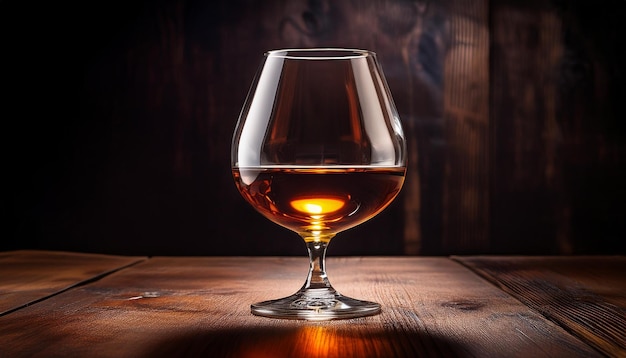 Photo a glass of whiskey sits on a wooden table