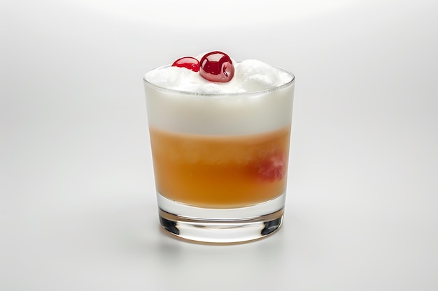 Glass of whiskey sour with cherries on top