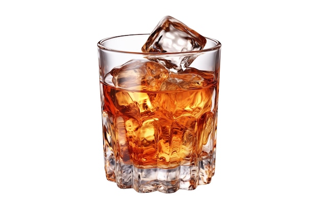 Glass of whiskey with ice cubes isolated on white background Clipping path