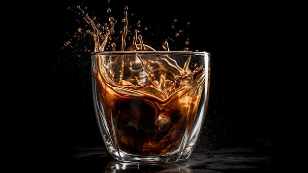 A glass of whiskey with a splash of liquid in itgenerative ai