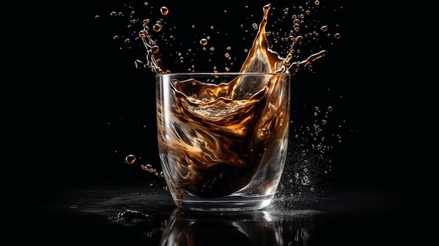 A glass of whiskey with a splash of liquid in itgenerative ai