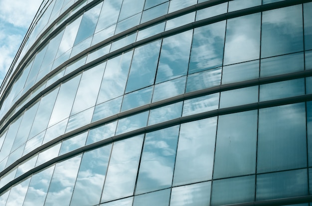 Glass windows of an office building in a modern city in the financial district