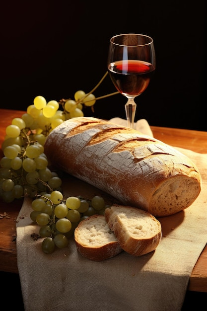 A glass of wine and bread