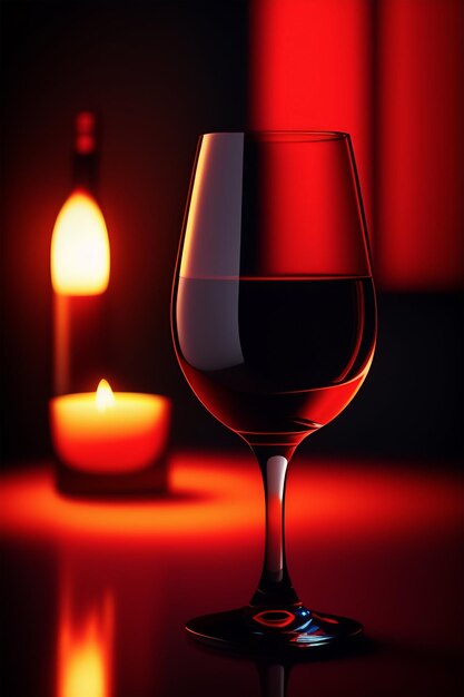 A glass of wine is next to a candle that is lit up.