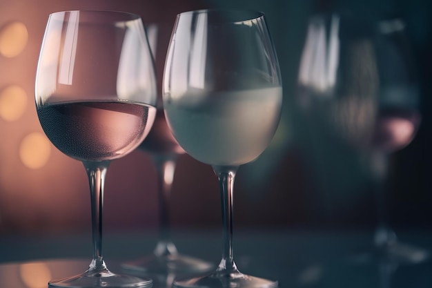 A glass of wine is shown with a pink liquid in the middle.