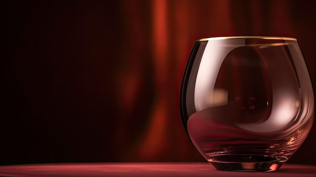 A glass of wine sits on a red table.