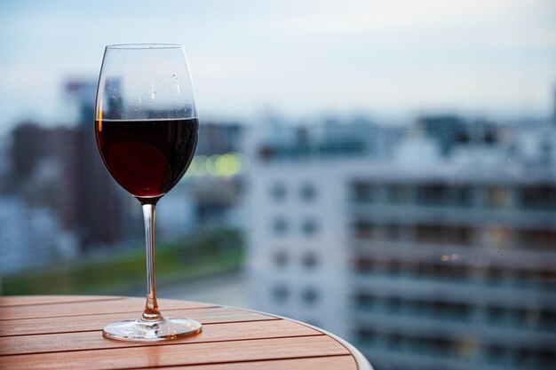 A glass of wine on a table