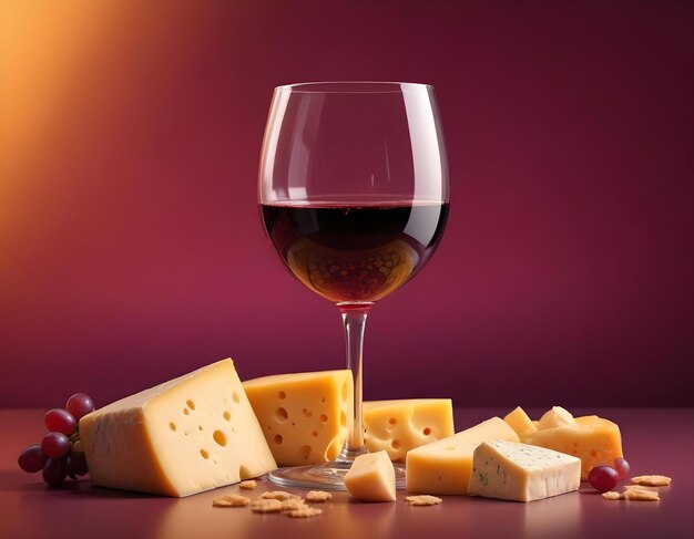 a glass of wine with cheese cheese and cheese