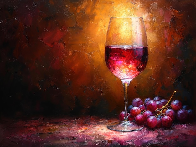 a glass of wine with grapes and a bunch of grapes