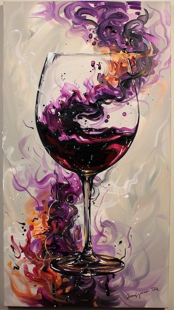 a glass of wine with purple and purple colors