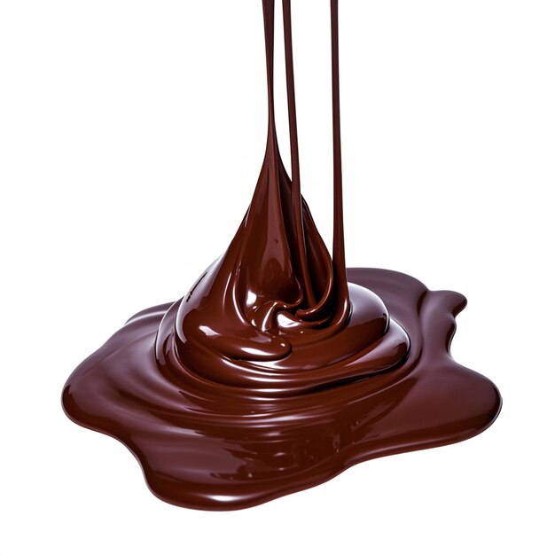 a glass with chocolate dripping on it and a white background