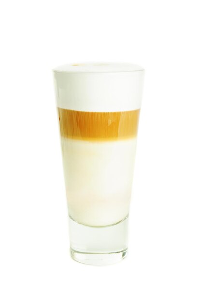 Glass with classic latte coffee cocktail with isolated on white