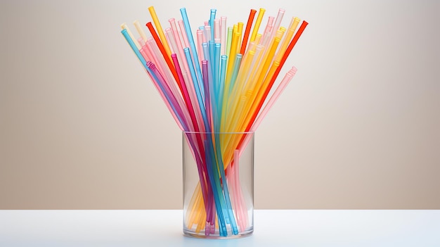 a glass with colorful straws in it