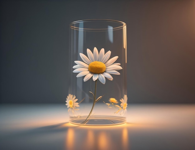 A glass with a flower on it that is lit up.