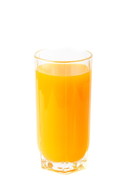 Glass with fresh multifruit juice on white