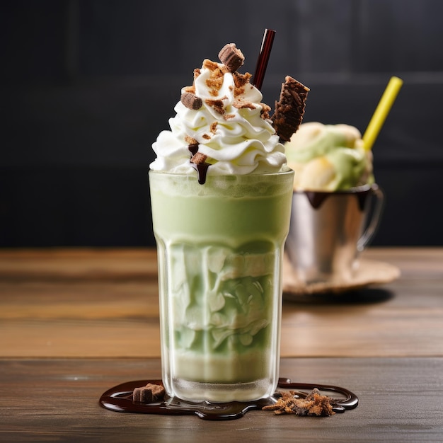 a glass with ice cream and flowers