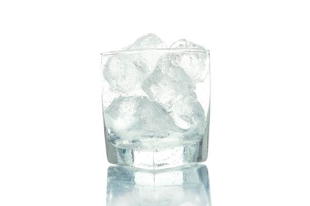 Glass with ice isolated on white background